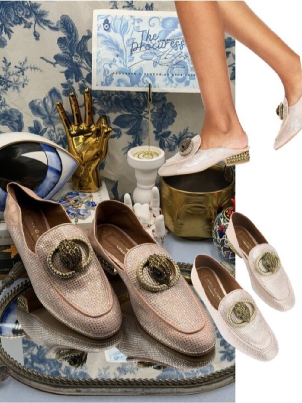 🆕 KURT GEIGER LONDON 🧿 NWOB Chelsea Embellished Fold Back Loafers, Sz EU37 US7